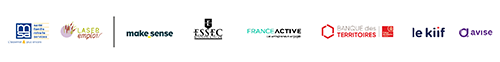 Logos de la MSA, de LASER Emploi, de Make sense, de l'ESSEC, de France Active, La Banque des Territoires, Le Kiif, Avise